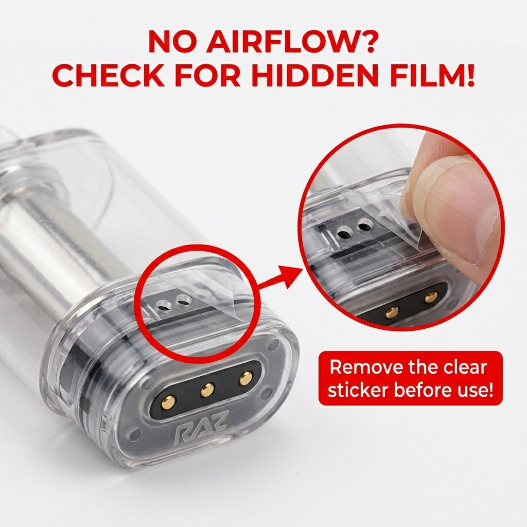 RAZ VUE 50K clear pod bottom remove plastic sticker airflow blockage